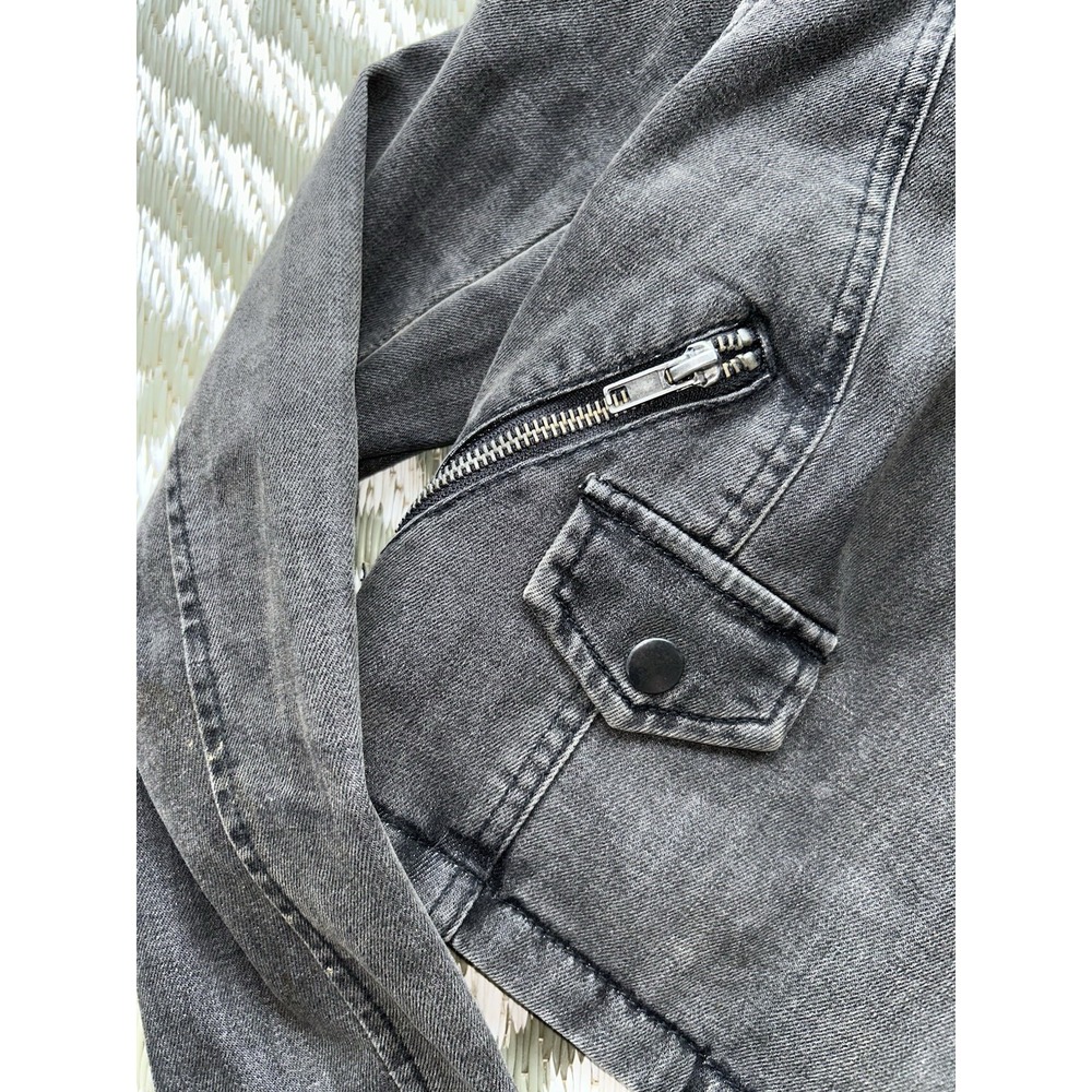 FREE PEOPLE Cropped Moto Jean Jacket Faded Black Crop Sz Small - Picture 8 of 8